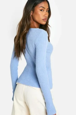 Knitted Tops*boohoo Rib Knitted Long Sleeve Top dusty blue