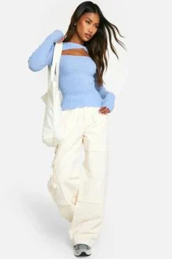 Knitted Tops*boohoo Rib Knitted Long Sleeve Top dusty blue