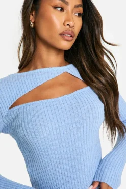 Knitted Tops*boohoo Rib Knitted Long Sleeve Top dusty blue