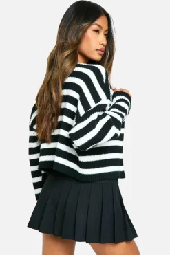 Cardigans*boohoo Rib Knitted Striped Crop Cardigan black