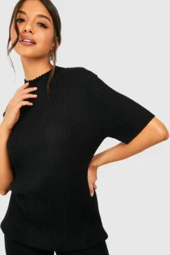 Knitted Co-Ords|Knitwear*boohoo Rib Knitted Tunic And Wide Leg Trouser Set black