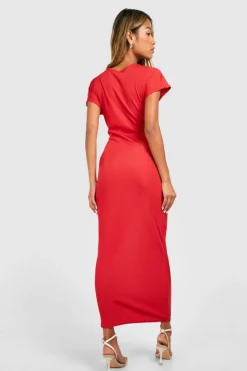 Bodycon Dresses*boohoo Rib Ruched Maxi Dress red