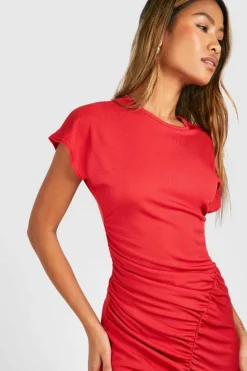 Bodycon Dresses*boohoo Rib Ruched Maxi Dress red