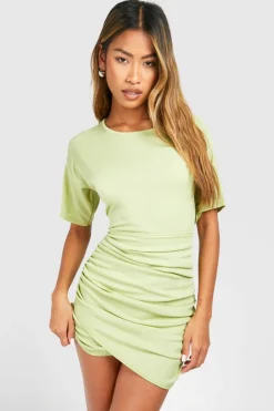 Wrap Dresses*boohoo Rib Ruched Wrap Mini Dress sage