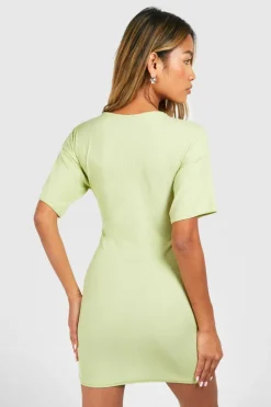 Wrap Dresses*boohoo Rib Ruched Wrap Mini Dress sage