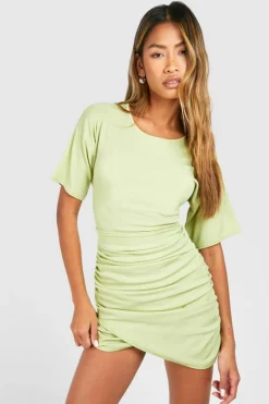 Wrap Dresses*boohoo Rib Ruched Wrap Mini Dress sage