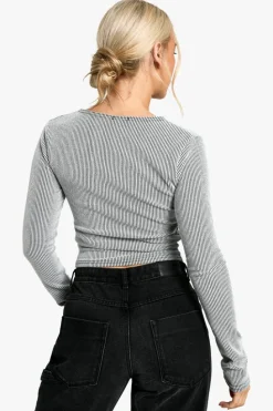 Long Sleeve Tops*boohoo Rib zip front long sleeve Top grey