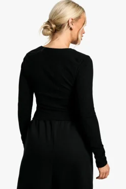 Long Sleeve Tops*boohoo Rib zip front long sleeve Top black