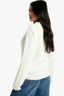 Jumpers|Up To 80% Off Winter Warmers*boohoo ribbed crew neck knitted jumper cream