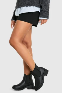 Chunky Boots|All Boots*boohoo Ribbed Detail Chunky Chelsea Boots black