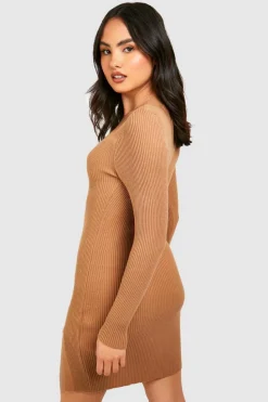 Jumper Dresses|Jumper Dresses*boohoo Ribbed Knit Mini Dress camel