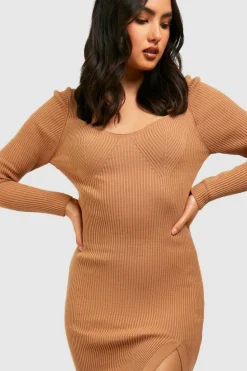 Jumper Dresses|Jumper Dresses*boohoo Ribbed Knit Mini Dress camel