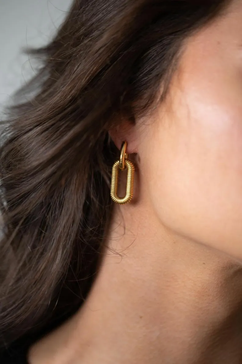 Earrings*SVNX Ribbed Long Double Hoop Earrings In Gold