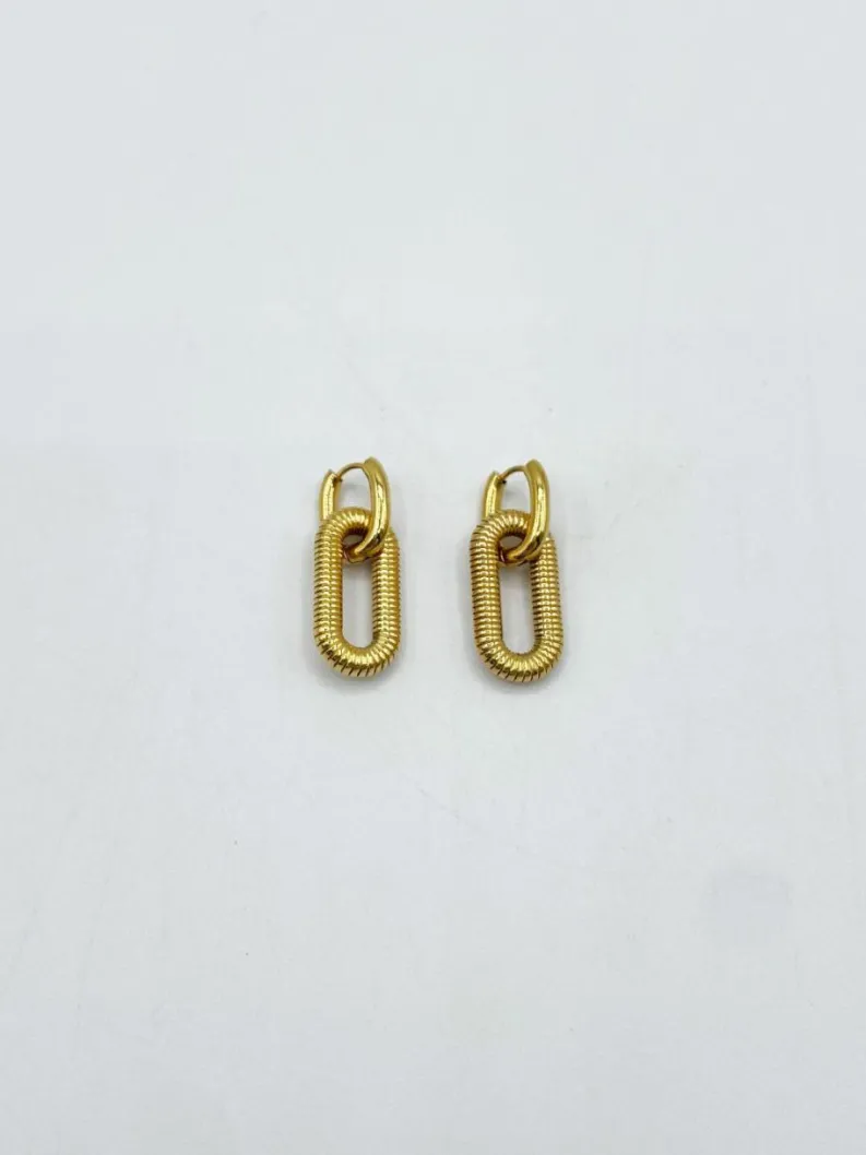 Earrings*SVNX Ribbed Long Double Hoop Earrings In Gold