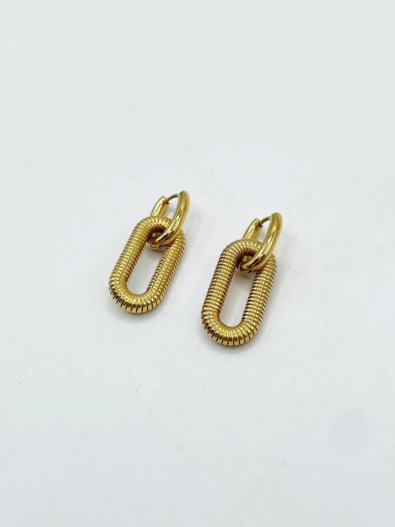 Earrings*SVNX Ribbed Long Double Hoop Earrings In Gold