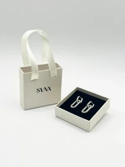 Earrings*SVNX Ribbed Oval Hoop Earrings in Silver