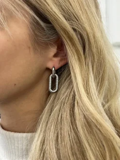 Earrings*SVNX Ribbed Oval Hoop Earrings in Silver