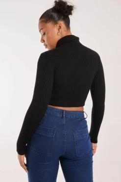 Jumpers|Jumpers & Cardigans*Pink Vanilla Ribbed Roll Neck Jumper With Cut Out Detail Black