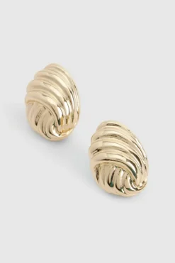 Earrings*boohoo Ribbed Twist Stud Earrings gold