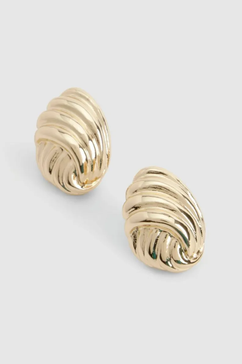 Earrings*boohoo Ribbed Twist Stud Earrings gold