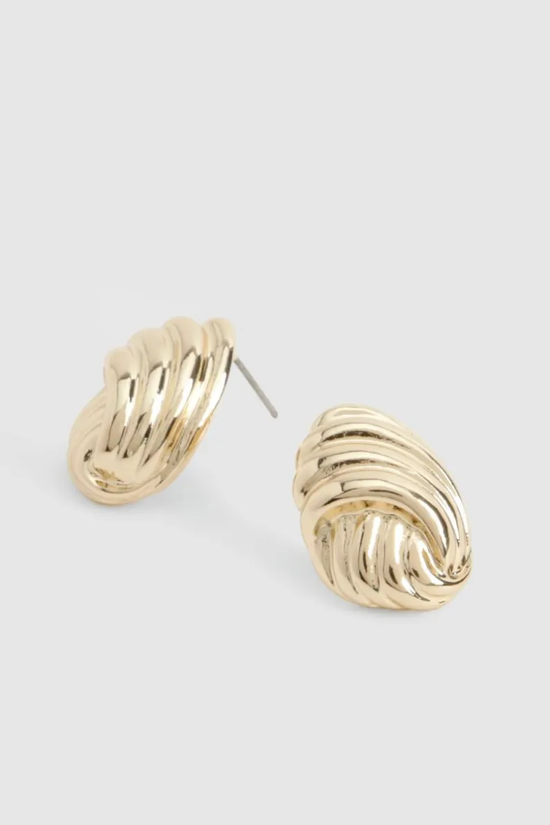 Earrings*boohoo Ribbed Twist Stud Earrings gold