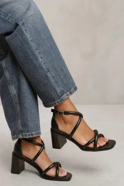 Sandals*Where's That From Rida' Cross Over Multi Strap Heels Black