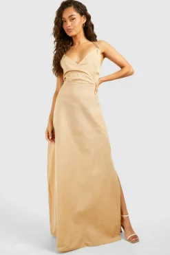 Cami Dresses*boohoo Ring Detail Linen Look Maxi Dress stone