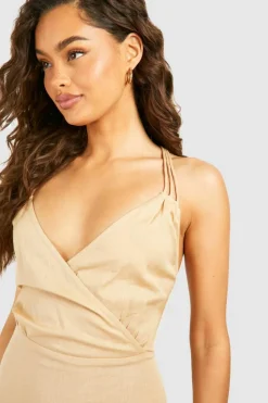 Cami Dresses*boohoo Ring Detail Linen Look Maxi Dress stone