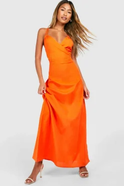 Cami Dresses*boohoo Ring Detail Linen Look Maxi Dress orange