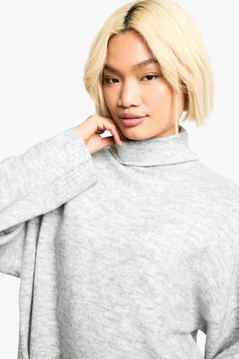 Jumpers|Knitwear*boohoo Roll Neck Boxy Jumper grey marl