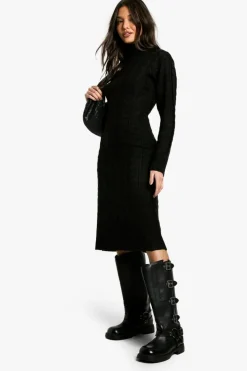 Jumper Dresses|Jumper Dresses*boohoo Roll Neck Cable Jumper Dress black