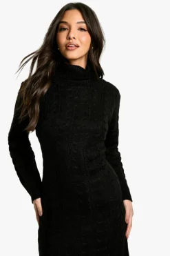 Jumper Dresses|Jumper Dresses*boohoo Roll Neck Cable Jumper Dress black