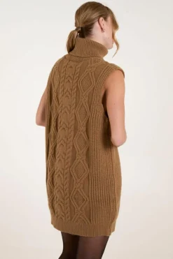 Jumper Dresses|Jumper Dresses*Blue Vanilla Roll Neck Cable Knitted Oversized Sleeveless Jumper Dress Beige