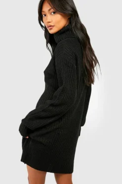 Jumper Dresses|Jumper Dresses*boohoo Roll Neck Fisherman Jumper Dress black