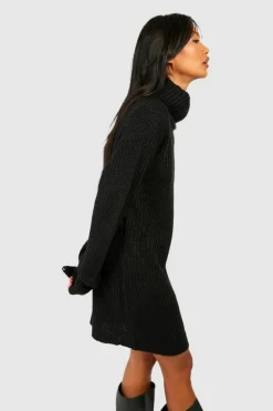 Jumper Dresses|Jumper Dresses*boohoo Roll Neck Fisherman Jumper Dress black