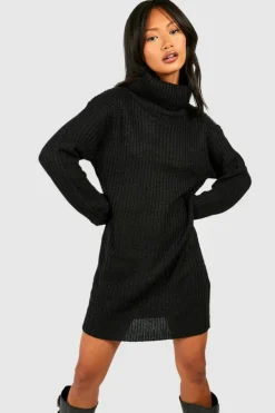 Jumper Dresses|Jumper Dresses*boohoo Roll Neck Fisherman Jumper Dress black