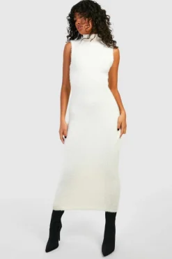 Jumper Dresses|Jumper Dresses*boohoo Roll Neck Fluffy Knit Midaxi Dress ecru