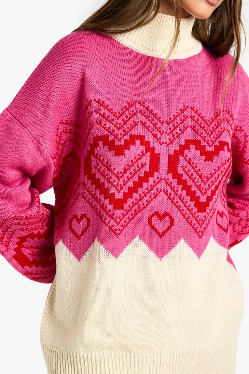Jumpers*boohoo Roll Neck Heart And Farislie Jumper pink