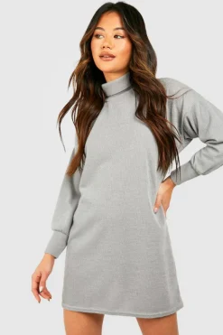 Jumper Dresses|Jumper Dresses*boohoo Roll Neck Knit Jumper Dress grey