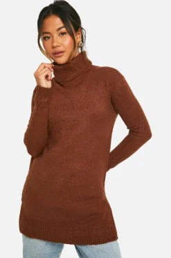 Oversized Jumpers|Jumpers*boohoo Roll Neck Knitted Tunic chocolate