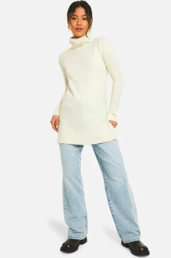 Oversized Jumpers*boohoo Roll Neck Knitted Tunic stone