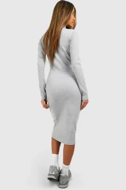 Midi Dresses*boohoo Roll Neck Long Sleeve Midi Dress grey