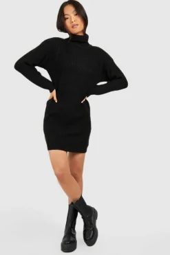 Jumper Dresses|Jumper Dresses*boohoo Roll Neck Oversized Jumper Dress black