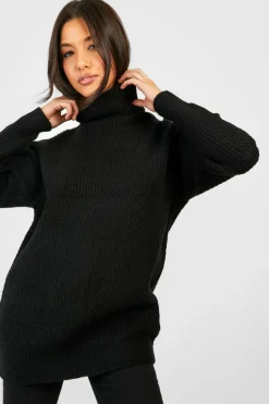 Oversized Jumpers|Jumpers*boohoo Roll Neck Oversized Knitted Jumper black