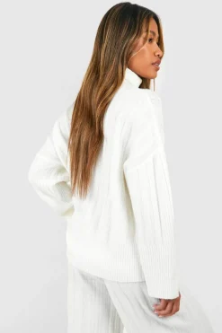Jumpers*boohoo Roll Neck Soft Mixed Rib Knit Jumper ecru