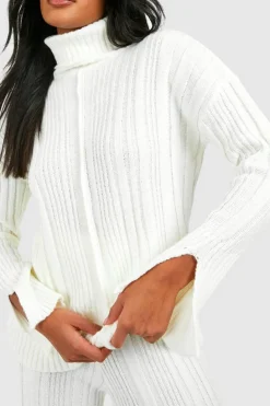 Oversized Jumpers|Jumpers*boohoo Roll Neck Soft Mixed Rib Knit Jumper ecru