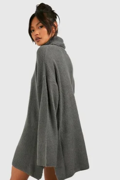 Mini Dresses|Jumper Dresses*boohoo Roll Neck Tunic Jumper Dress charcoal