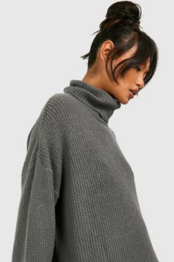 Mini Dresses|Jumper Dresses*boohoo Roll Neck Tunic Jumper Dress charcoal