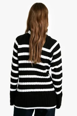 Oversized Jumpers|Jumpers*boohoo Roll Neck Wide Sleeve Stripe Jumper black