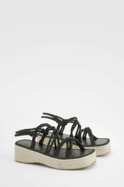 Sandals*boohoo Rope Detail Flatform Sandal black